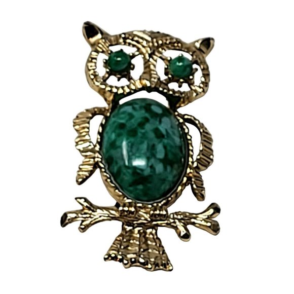 Lovely OWL Brooch Gerry's Vintage Pin Gold Plated Blue Faux Stones Jewelry 7711 - Picture 3 of 12